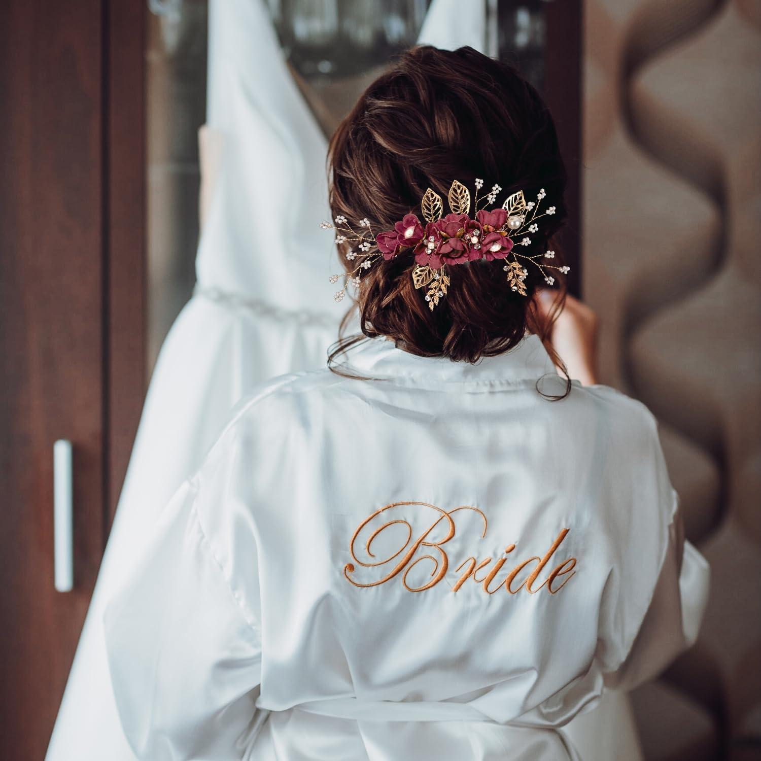 imageAccessoires pour cheveux de demoiselle dhonneur peignes latraux pour cheveux de mariage pingles cheveux en forme de fleurs pour les femmes et les filles 4 picesBordeaux 1 pice