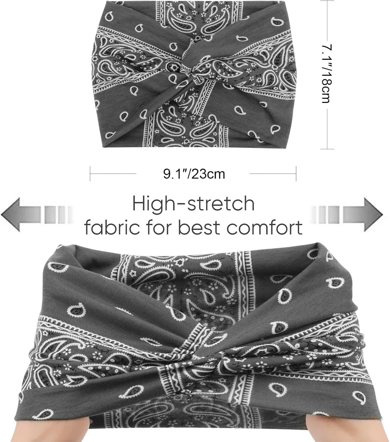 imageDRESHOW 4 Pices Bandeau Cheveux Femme Boho Bandeaux Vintage Fleur Imprim Hair Bandeau Cross Nou lastique Bande de Cheveux Accessoire4 Pack Cashew Nut Setc09