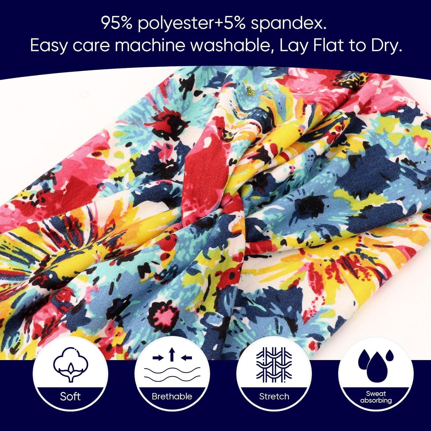 imageDRESHOW 4 Pices Bandeau Cheveux Femme Boho Bandeaux Vintage Fleur Imprim Hair Bandeau Cross Nou lastique Bande de Cheveux Accessoire4 Pack Flower Pattern SetC14