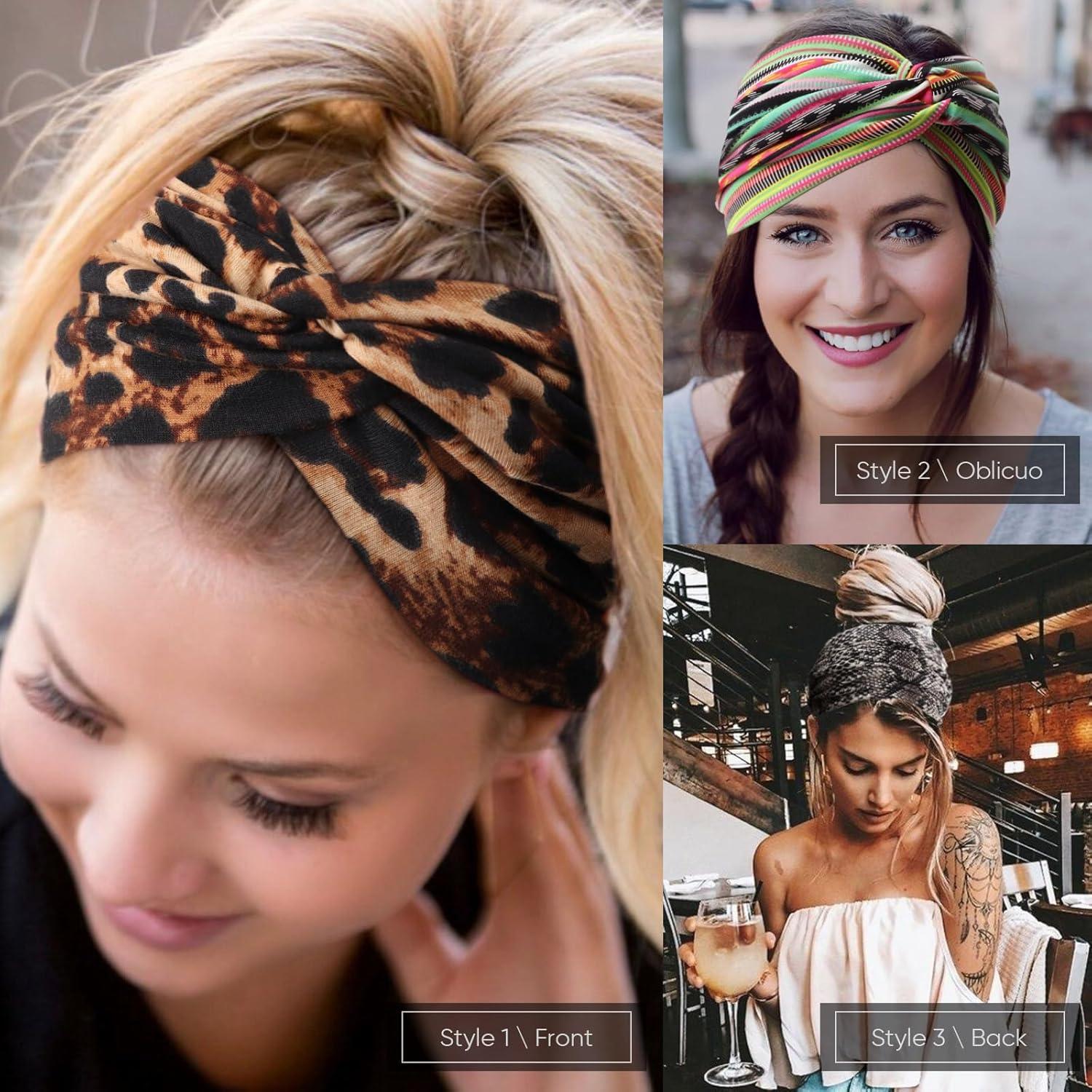 imageDRESHOW 4 Pices Bandeau Cheveux Femme Boho Bandeaux Vintage Fleur Imprim Hair Bandeau Cross Nou lastique Bande de Cheveux Accessoire4 Pack Mix Setc11