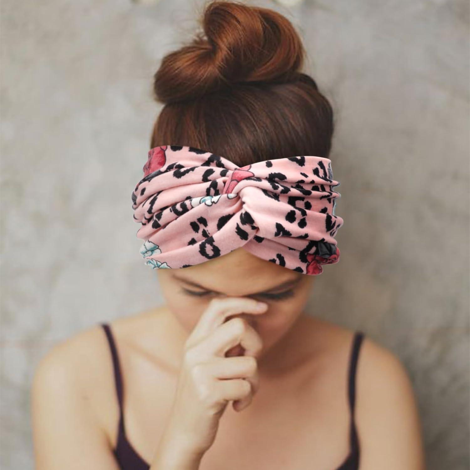 imageDRESHOW 4 Pices Bandeau Cheveux Femme Boho Bandeaux Vintage Fleur Imprim Hair Bandeau Cross Nou lastique Bande de Cheveux Accessoire4 Pack Mix Setc20