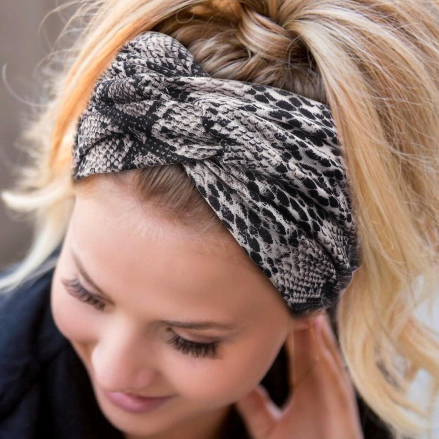 imageDRESHOW 4 Pices Bandeau Cheveux Femme Boho Bandeaux Vintage Fleur Imprim Hair Bandeau Cross Nou lastique Bande de Cheveux Accessoire4 Pack Mix Setc22 A