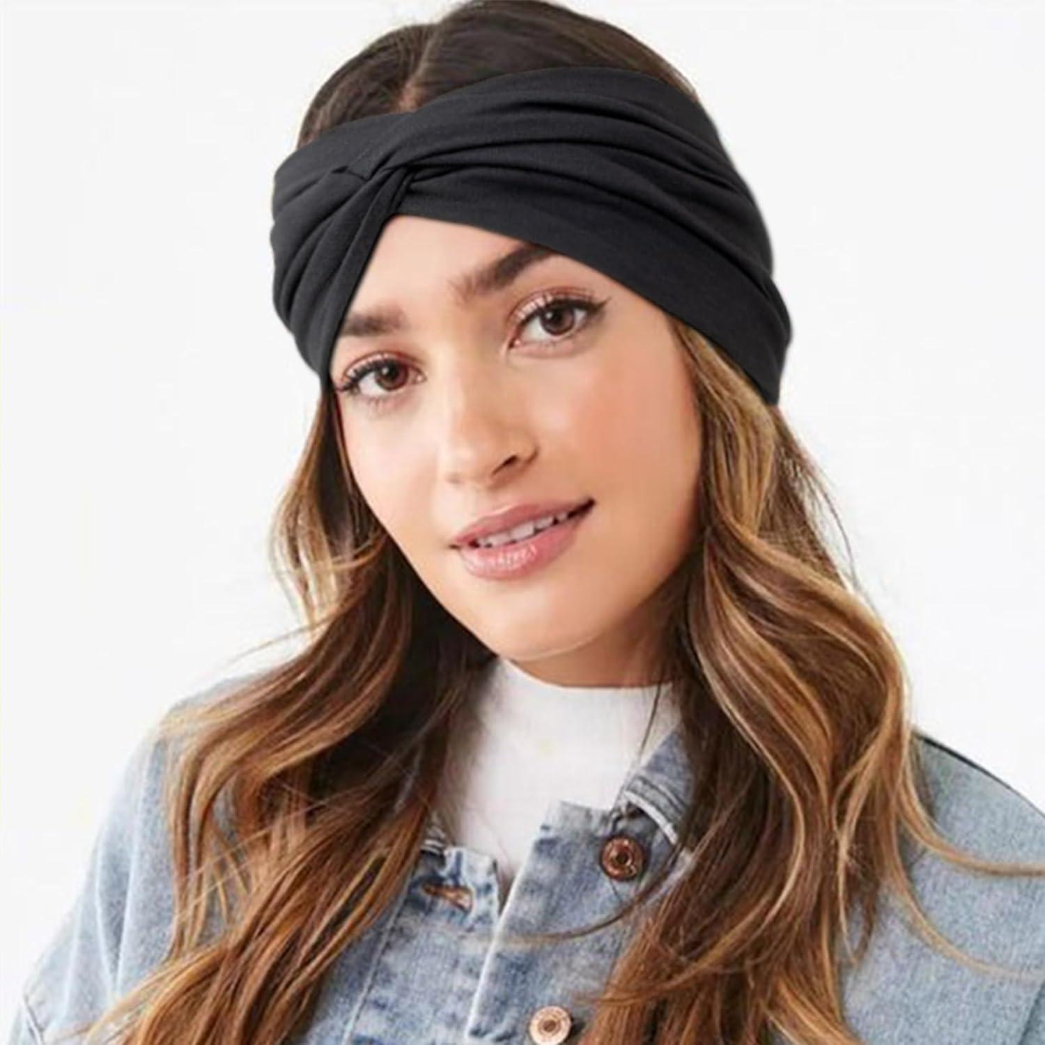 imageDRESHOW 4 Pices Bandeau Cheveux Femme Boho Bandeaux Vintage Fleur Imprim Hair Bandeau Cross Nou lastique Bande de Cheveux Accessoire4 Pack Mix Setc22