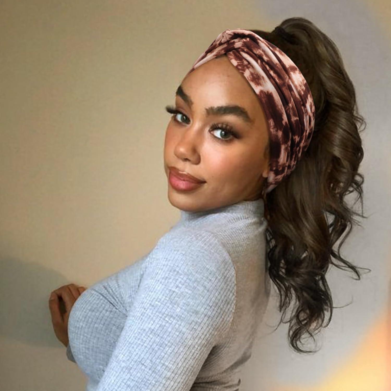 imageDRESHOW 4 Pices Bandeau Cheveux Femme Boho Bandeaux Vintage Fleur Imprim Hair Bandeau Cross Nou lastique Bande de Cheveux Accessoire4 Pack Mix Setc23