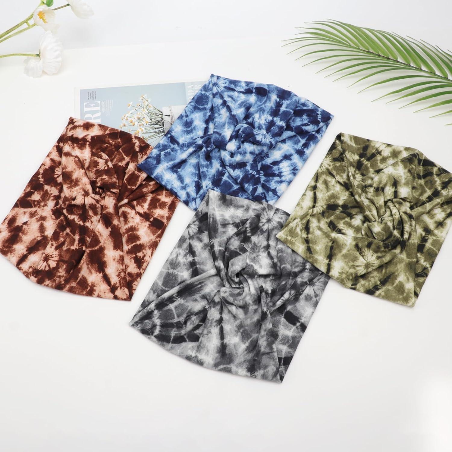 imageDRESHOW 4 Pices Bandeau Cheveux Femme Boho Bandeaux Vintage Fleur Imprim Hair Bandeau Cross Nou lastique Bande de Cheveux Accessoire4 Pack Mix Setc23
