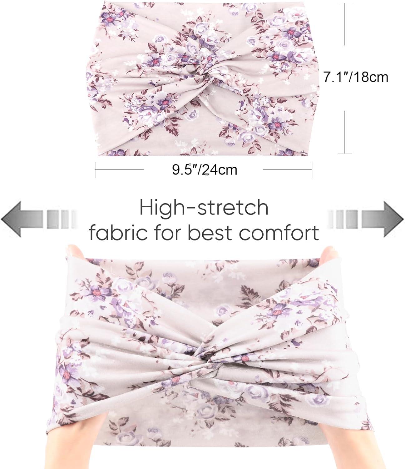 imageDRESHOW 4 Pices Bandeau Cheveux Femme Boho Bandeaux Vintage Fleur Imprim Hair Bandeau Cross Nou lastique Bande de Cheveux Accessoire4 Pack Mix Style SetC33