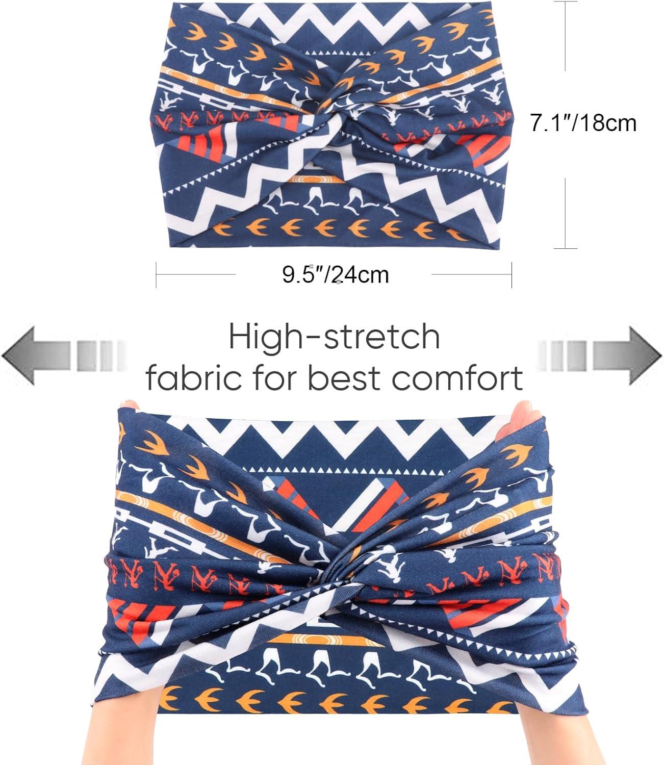 imageDRESHOW 4 Pices Bandeau Cheveux Femme Boho Bandeaux Vintage Fleur Imprim Hair Bandeau Cross Nou lastique Bande de Cheveux Accessoire4 Pack Mix Style SetC32