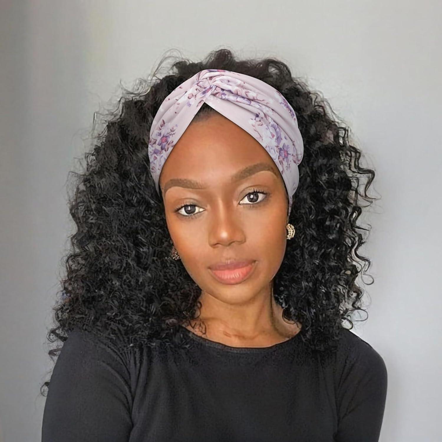 imageDRESHOW 4 Pices Bandeau Cheveux Femme Boho Bandeaux Vintage Fleur Imprim Hair Bandeau Cross Nou lastique Bande de Cheveux Accessoire4 Pack Mix Style SetC33