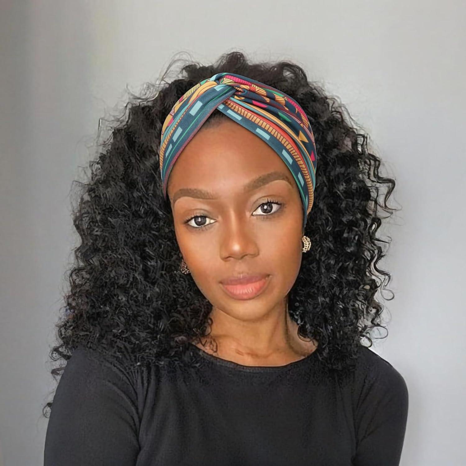 imageDRESHOW 4 Pices Bandeau Cheveux Femme Boho Bandeaux Vintage Fleur Imprim Hair Bandeau Cross Nou lastique Bande de Cheveux Accessoire4 Pack Mix Style SetC32
