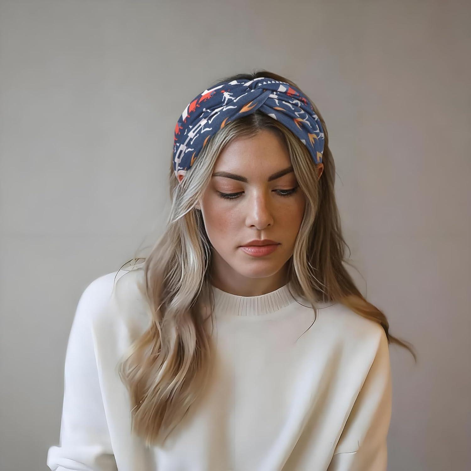 imageDRESHOW 4 Pices Bandeau Cheveux Femme Boho Bandeaux Vintage Fleur Imprim Hair Bandeau Cross Nou lastique Bande de Cheveux Accessoire4 Pack Mix Style SetC32