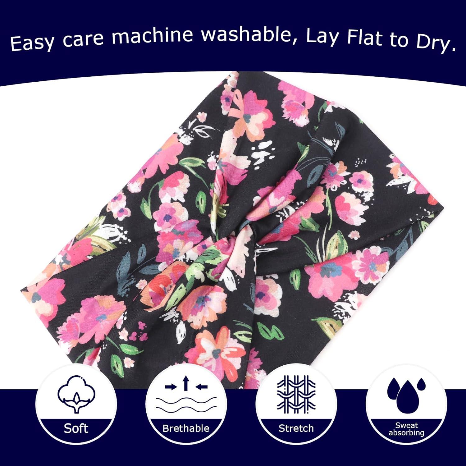 imageDRESHOW 4 Pices Bandeau Cheveux Femme Boho Bandeaux Vintage Fleur Imprim Hair Bandeau Cross Nou lastique Bande de Cheveux Accessoire4 Pack Mix Style SetC33