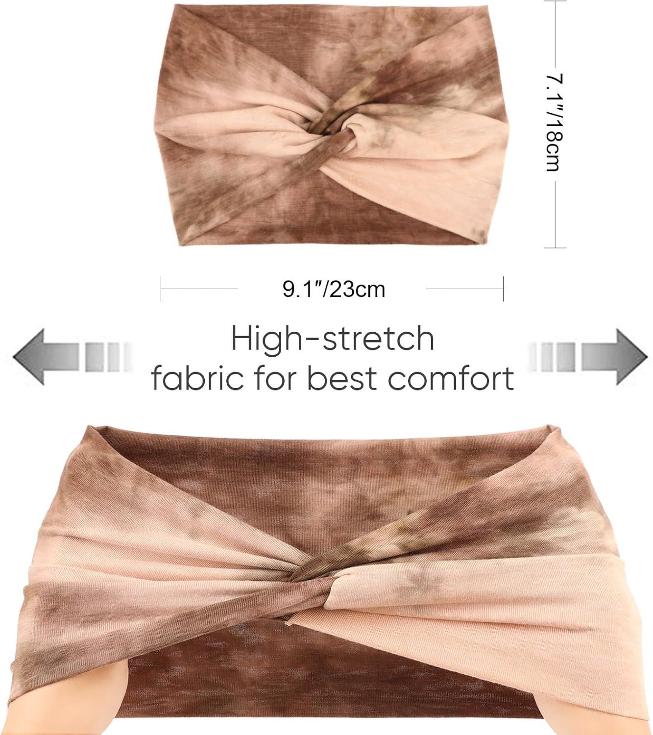 imageDRESHOW 4 Pices Bandeau Cheveux Femme Boho Bandeaux Vintage Fleur Imprim Hair Bandeau Cross Nou lastique Bande de Cheveux Accessoire4 Pack Tiedye Setc010