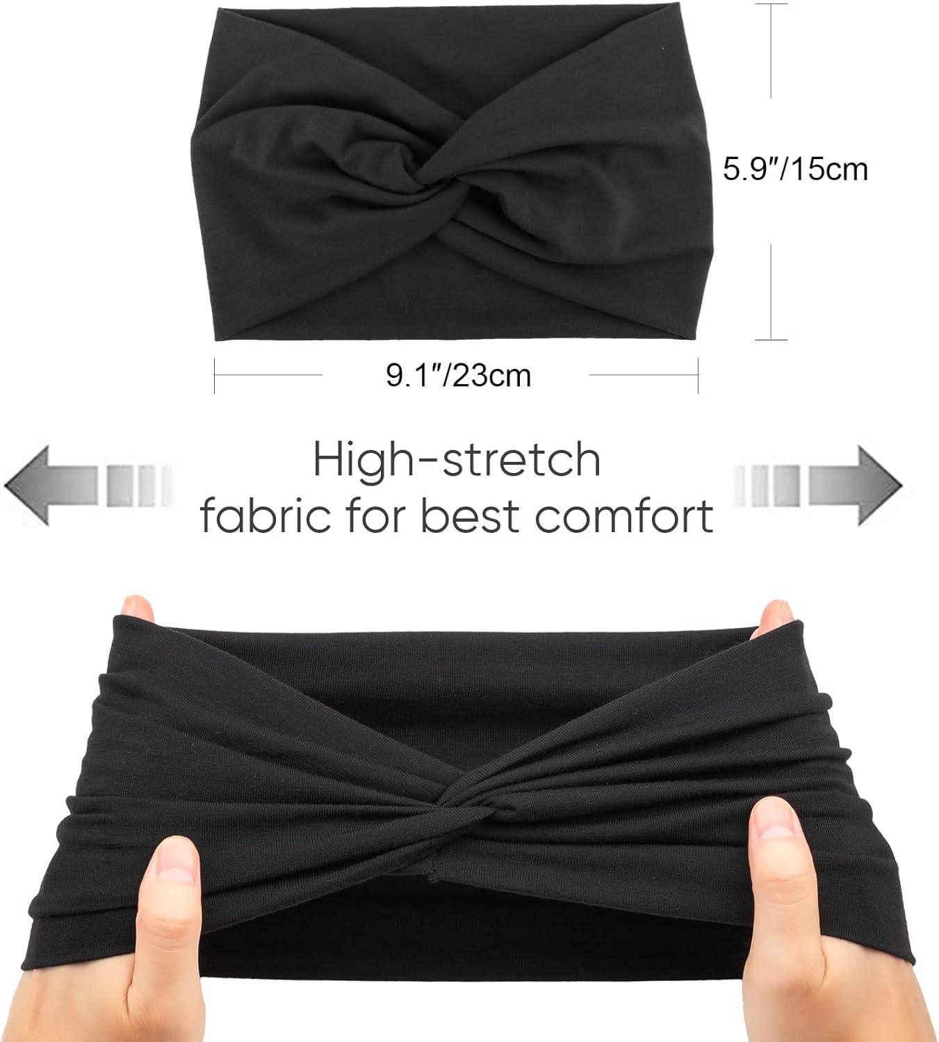 imageDRESHOW 4 Pices Bandeau Cheveux Femme Boho Bandeaux Vintage Fleur Imprim Hair Bandeau Cross Nou lastique Bande de Cheveux Accessoire4 Pcs Black Set