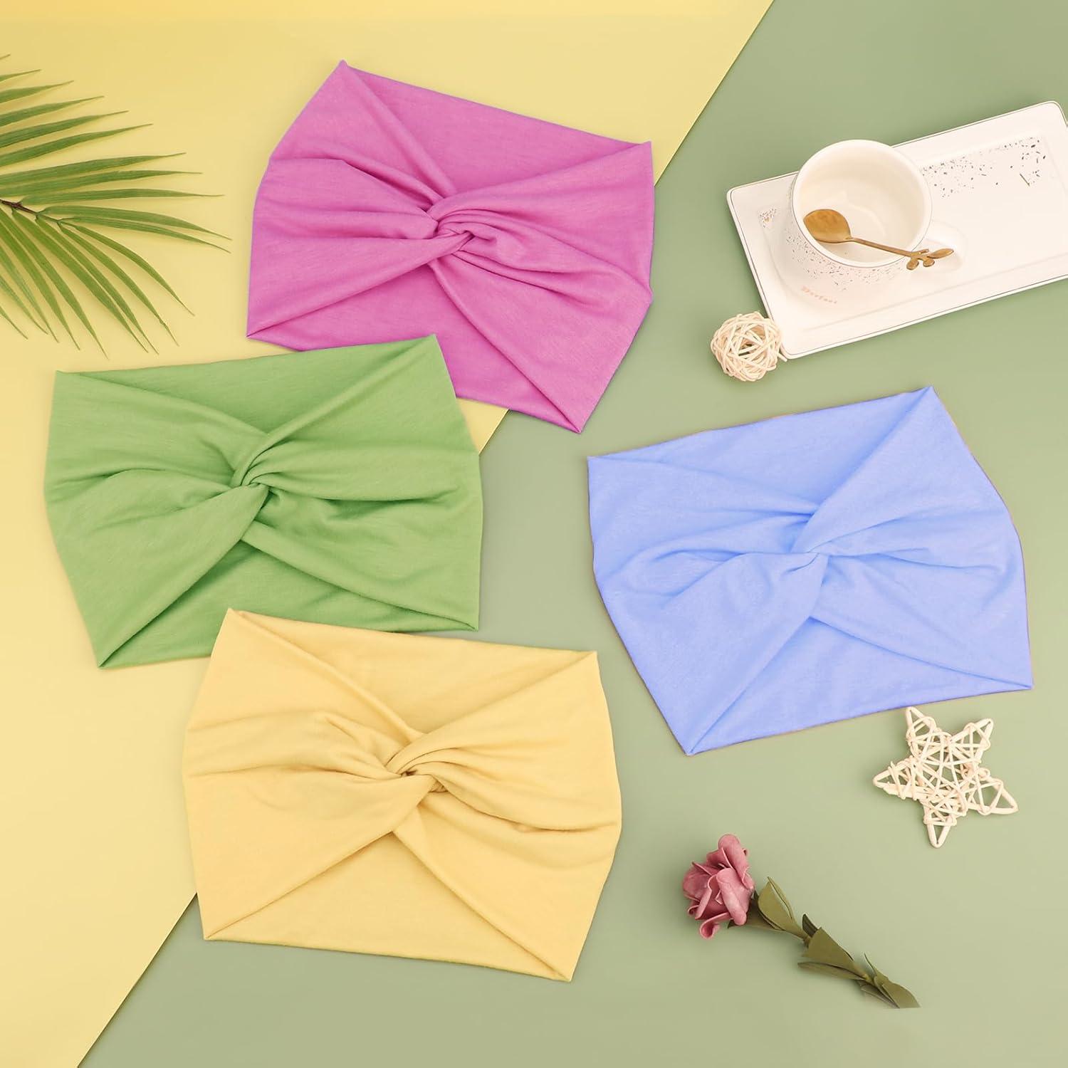 imageDRESHOW 4 Pices Bandeau Cheveux Femme Boho Bandeaux Vintage Fleur Imprim Hair Bandeau Cross Nou lastique Bande de Cheveux Accessoire4 Pcs Rosepink Light blue Yellow Green