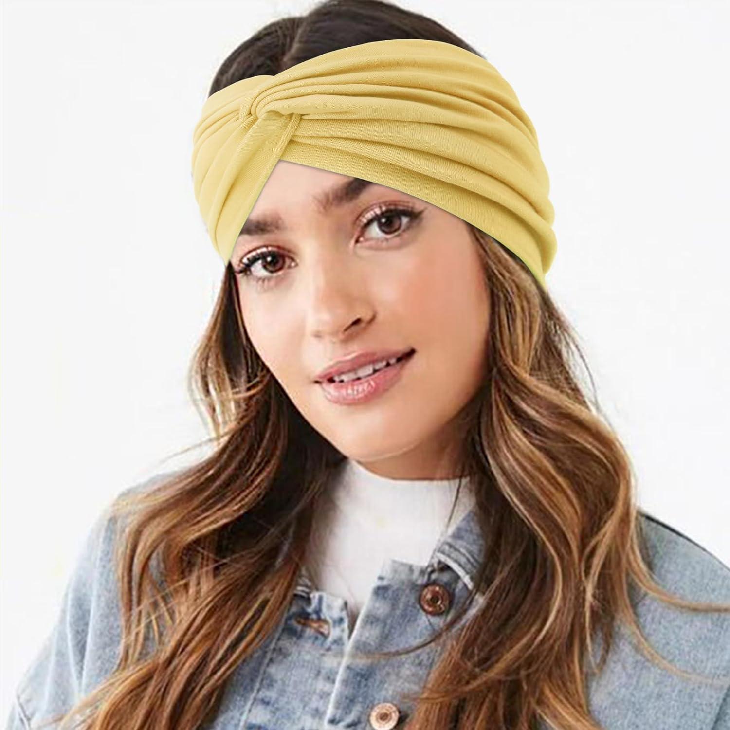 imageDRESHOW 4 Pices Bandeau Cheveux Femme Boho Bandeaux Vintage Fleur Imprim Hair Bandeau Cross Nou lastique Bande de Cheveux Accessoire4 Pcs Rosepink Light blue Yellow Green