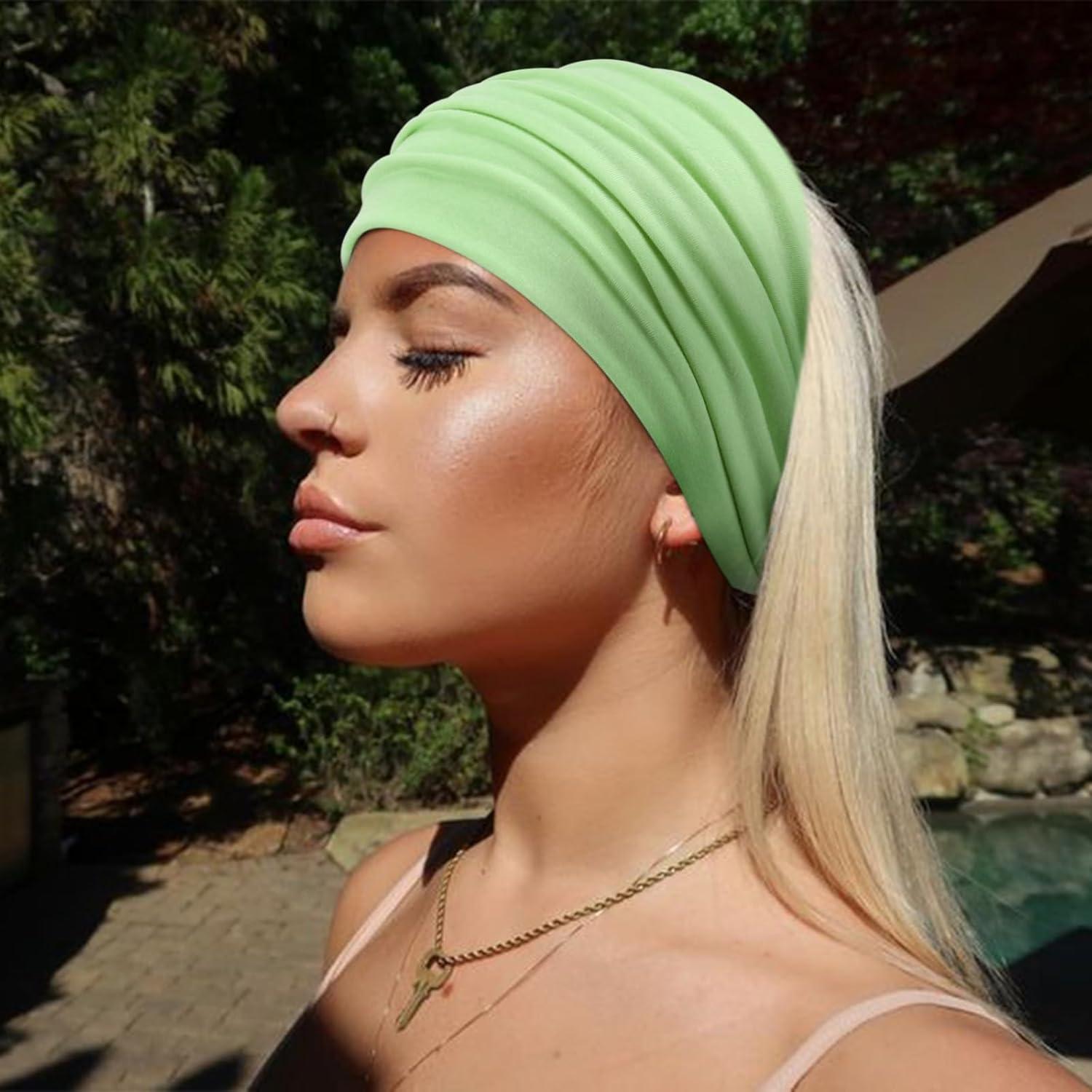 imageDRESHOW 4 Pices Bandeau Cheveux Femme Boho Bandeaux Vintage Fleur Imprim Hair Bandeau Cross Nou lastique Bande de Cheveux Accessoire4 Pcs Rosepink Light blue Yellow Green