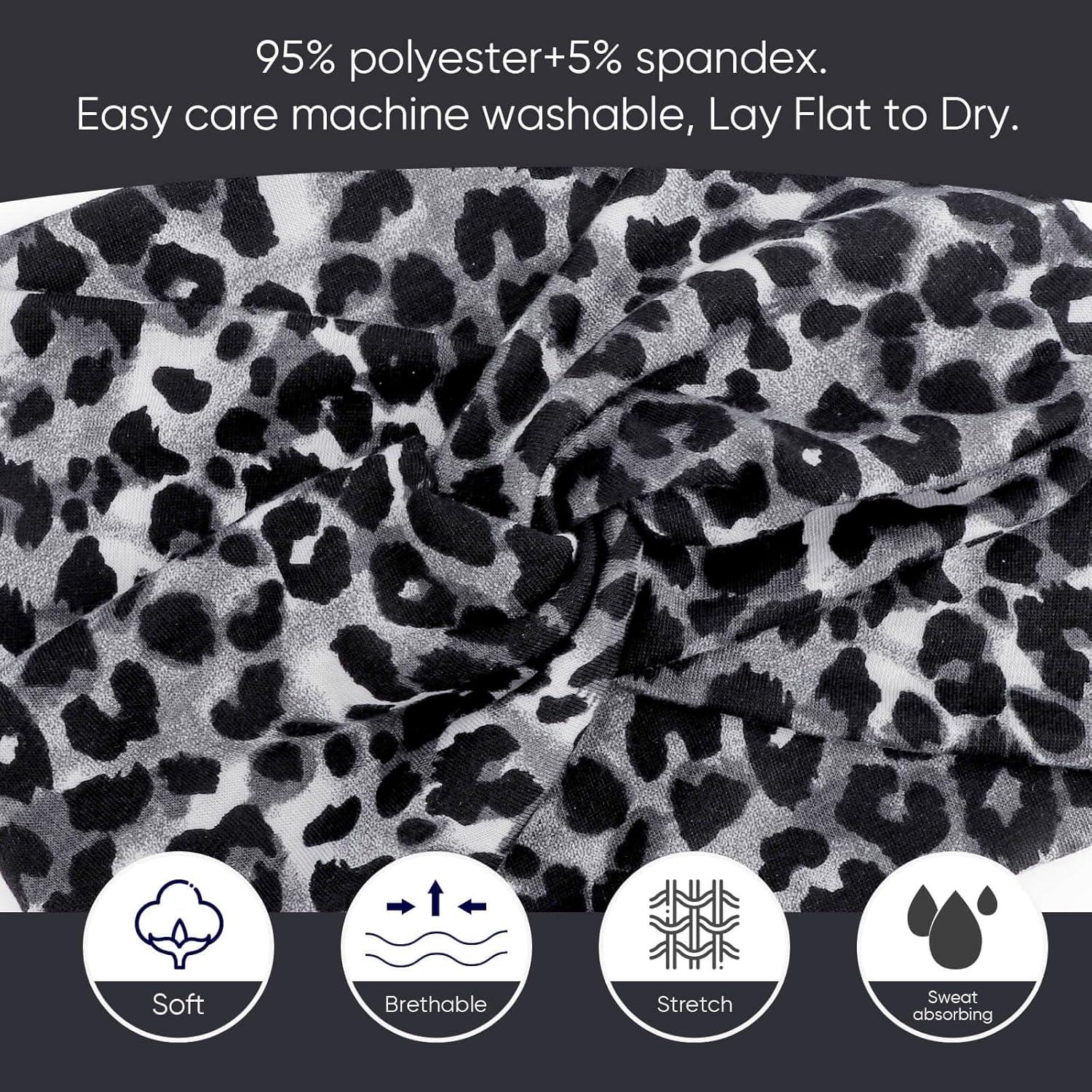 imageDRESHOW 4 Pices Bandeau Cheveux Femme Boho Bandeaux Vintage Fleur Imprim Hair Bandeau Cross Nou lastique Bande de Cheveux Accessoire4 Pcs Tan Leopard Gray Leopard Black Brown