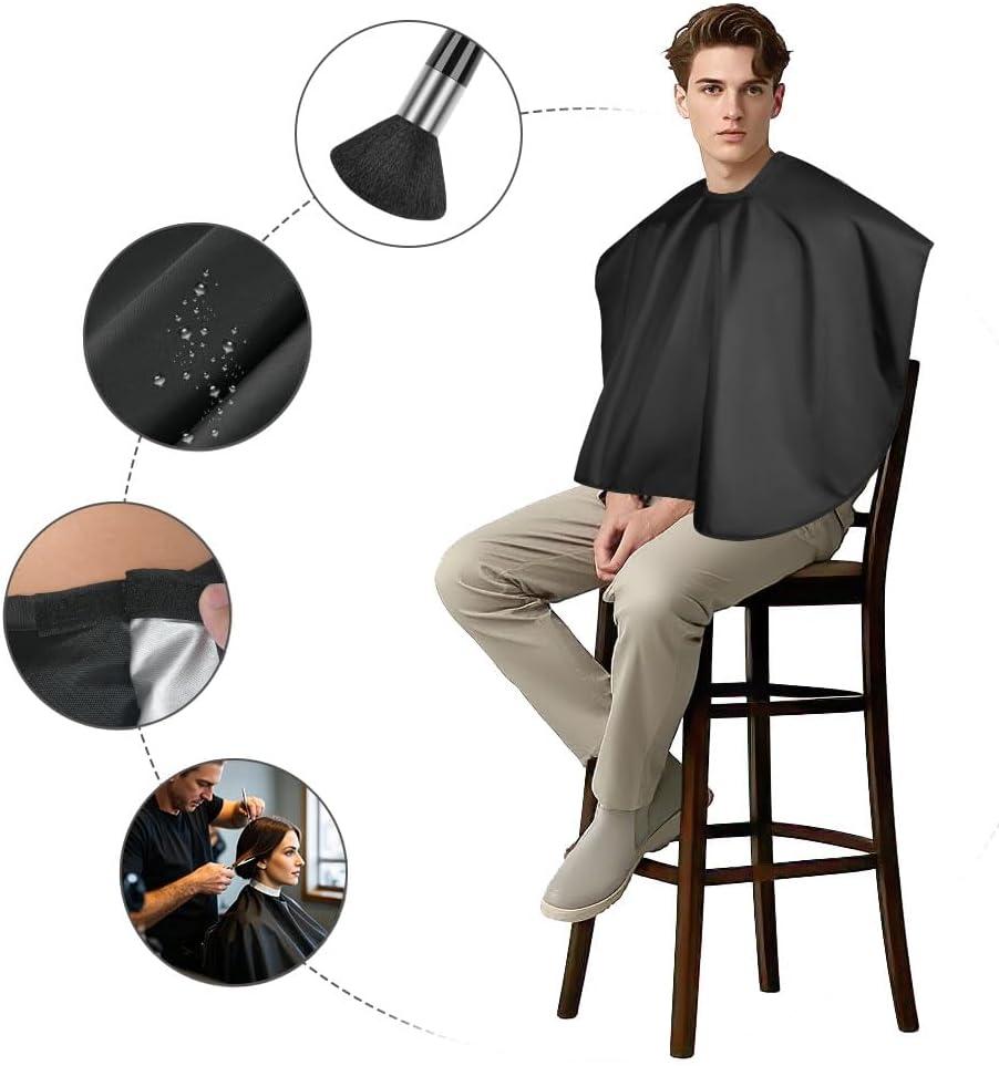 imageLOPHE Coupe de Cheveux Coiffure Cape Attache Auto Coupe de Cheveux Cape avec Brosse Plumeau de Cou et un Peigne Capes de Coiffeur de Salon Courte pour Coupe de Cheveux de Salon de CoiffureAvec Accessoires