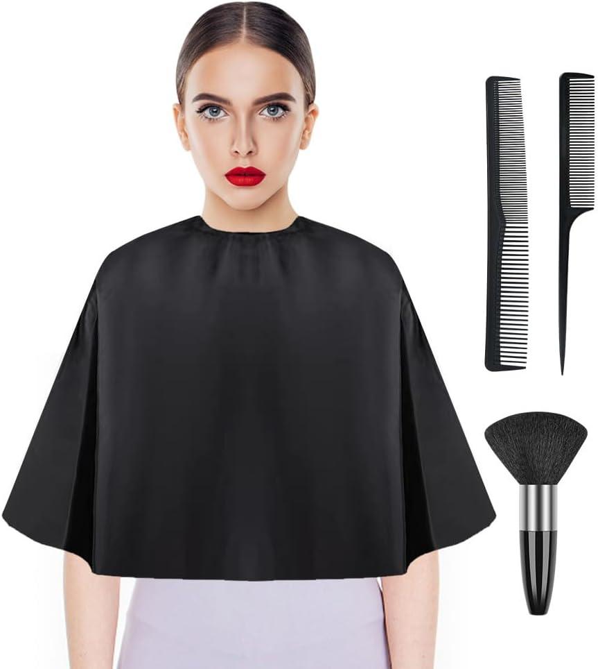 imageLOPHE Coupe de Cheveux Coiffure Cape Attache Auto Coupe de Cheveux Cape avec Brosse Plumeau de Cou et un Peigne Capes de Coiffeur de Salon Courte pour Coupe de Cheveux de Salon de CoiffureAvec Accessoires