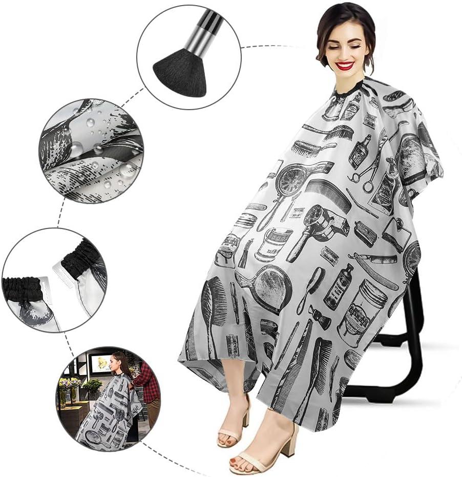 imageLOPHE Coupe de Cheveux Coiffure Cape Attache Auto Coupe de Cheveux Cape avec Brosse Plumeau de Cou et un Peigne Capes de Coiffeur de Salon Courte pour Coupe de Cheveux de Salon de CoiffureA