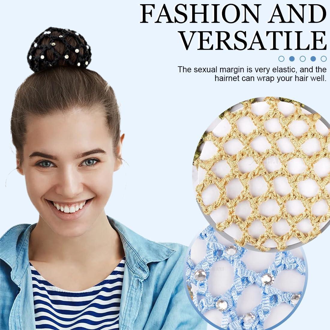 imageLot de 5 filets cheveux pour chignon accessoire de coiffure fait main crochet perles fleurs et strass lastique pour filles et femmes ballet gymnastique patinage