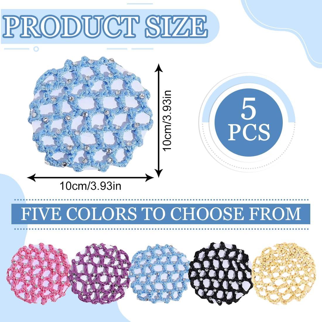 imageLot de 5 filets cheveux pour chignon accessoire de coiffure fait main crochet perles fleurs et strass lastique pour filles et femmes ballet gymnastique patinage