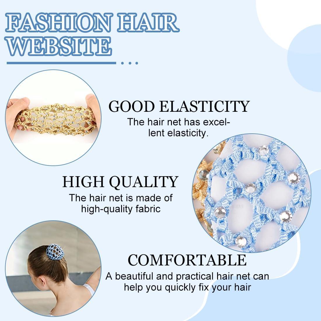 imageLot de 5 filets cheveux pour chignon accessoire de coiffure fait main crochet perles fleurs et strass lastique pour filles et femmes ballet gymnastique patinage