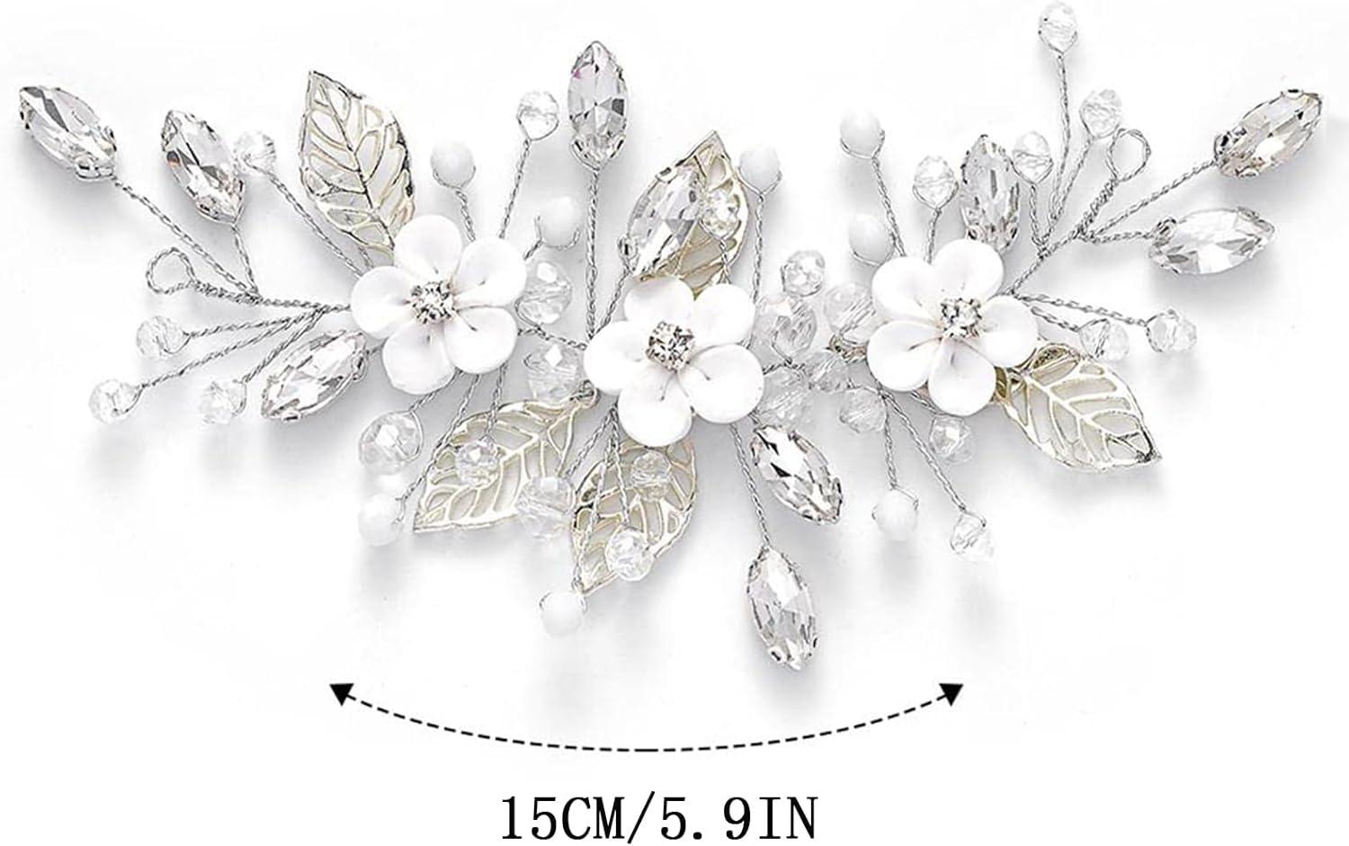 imagePeigne cheveux de mariage avec fleurs argentes cristal argent bijou de tte de ravisse strass Braut bandeau pour femmes et filles