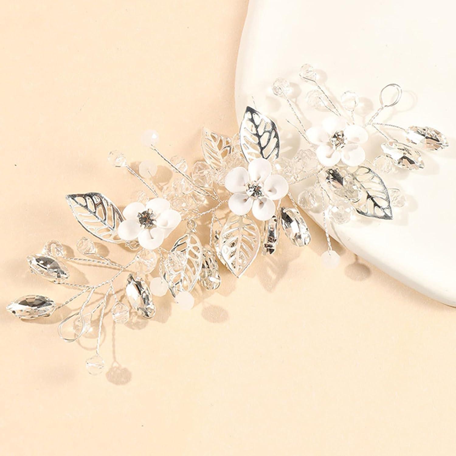 imagePeigne cheveux de mariage avec fleurs argentes cristal argent bijou de tte de ravisse strass Braut bandeau pour femmes et filles
