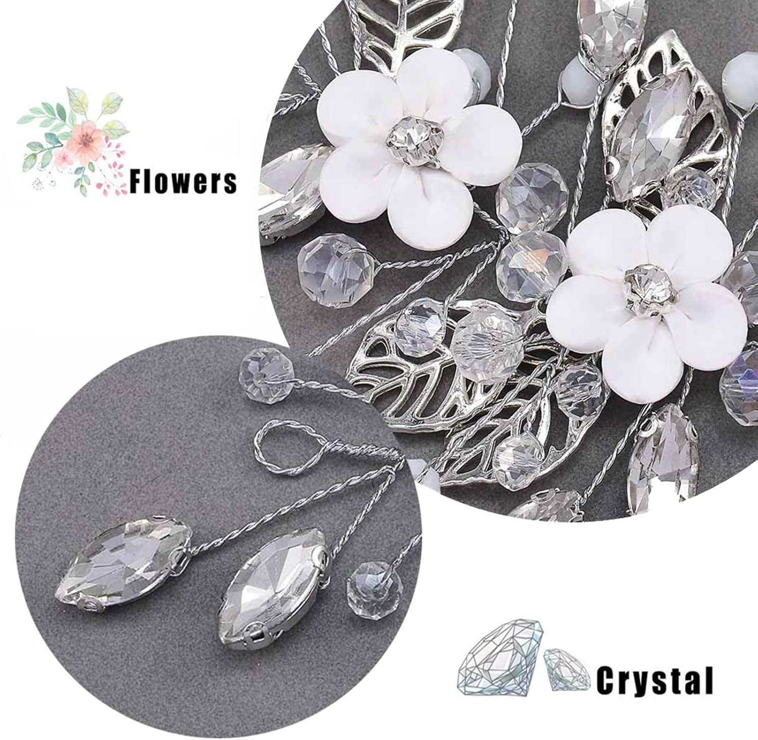 imagePeigne cheveux de mariage avec fleurs argentes cristal argent bijou de tte de ravisse strass Braut bandeau pour femmes et filles