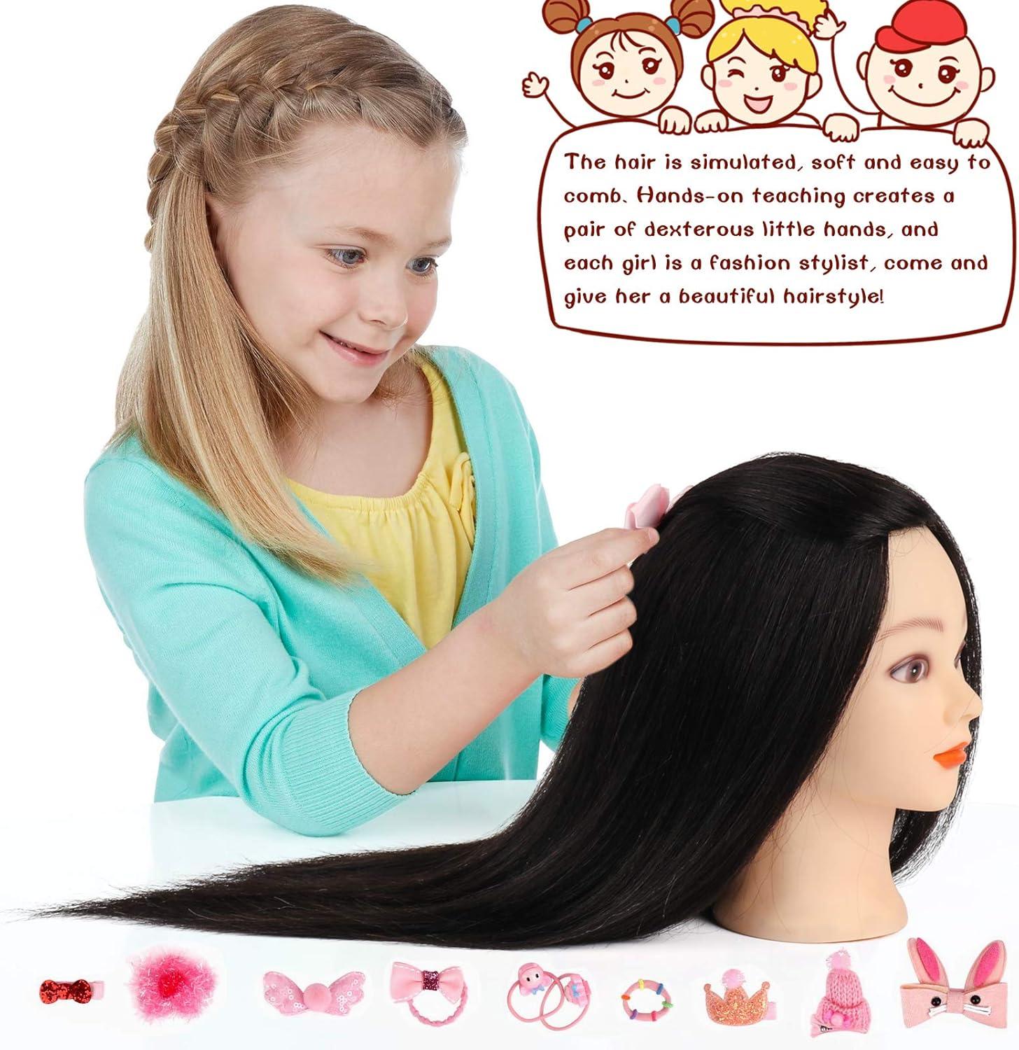 imageTwoWin Tte dentranement la Coiffure 61 cm 80 Cheveux Naturels Tte de Mannequin Cosmtologie avec Support de Serrage et Accessoires Blond Convient pour Lisser Boucler PermanenteNoir100 Cheveux Humains