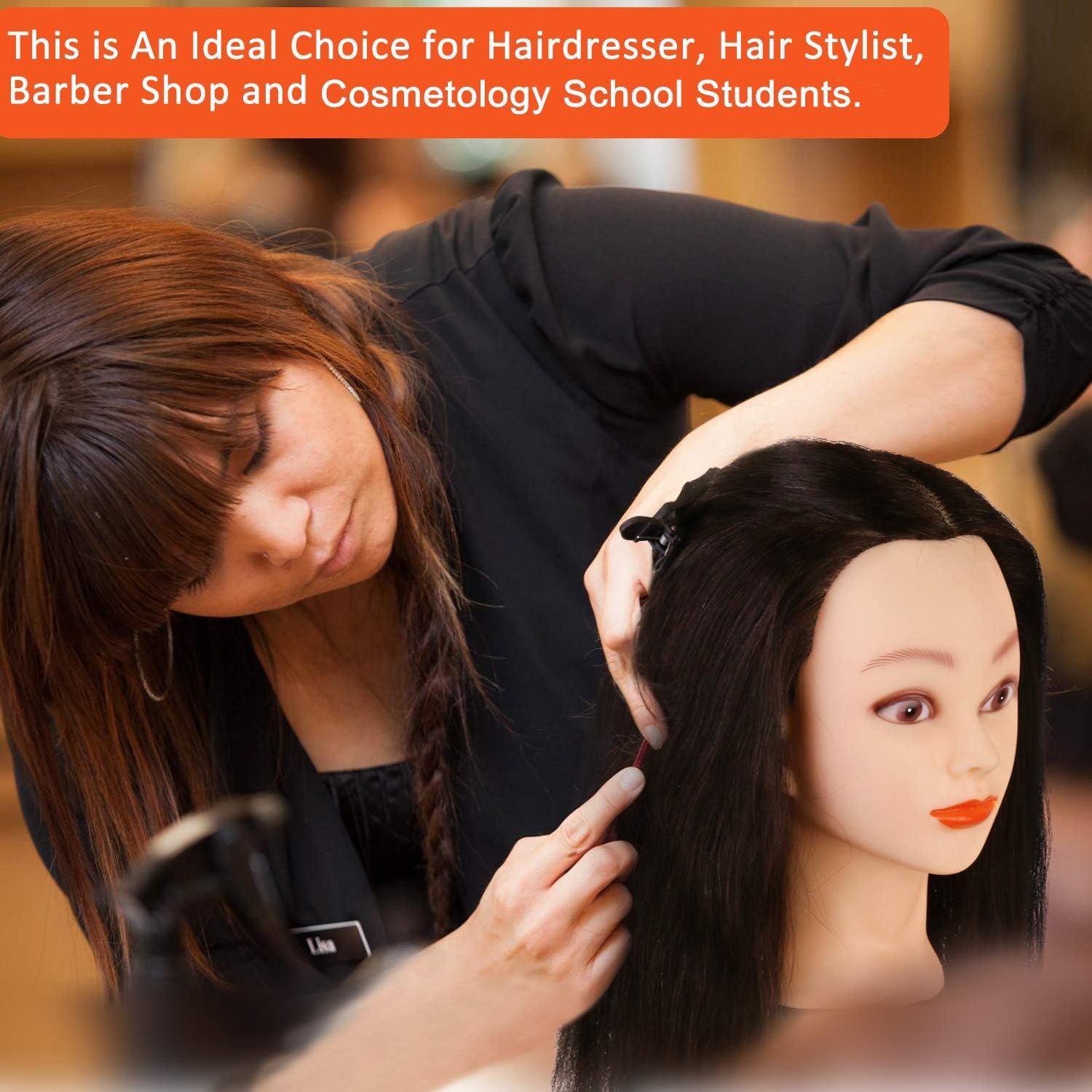 imageTwoWin Tte dentranement la Coiffure 61 cm 80 Cheveux Naturels Tte de Mannequin Cosmtologie avec Support de Serrage et Accessoires Blond Convient pour Lisser Boucler PermanenteNoir100 Cheveux Humains