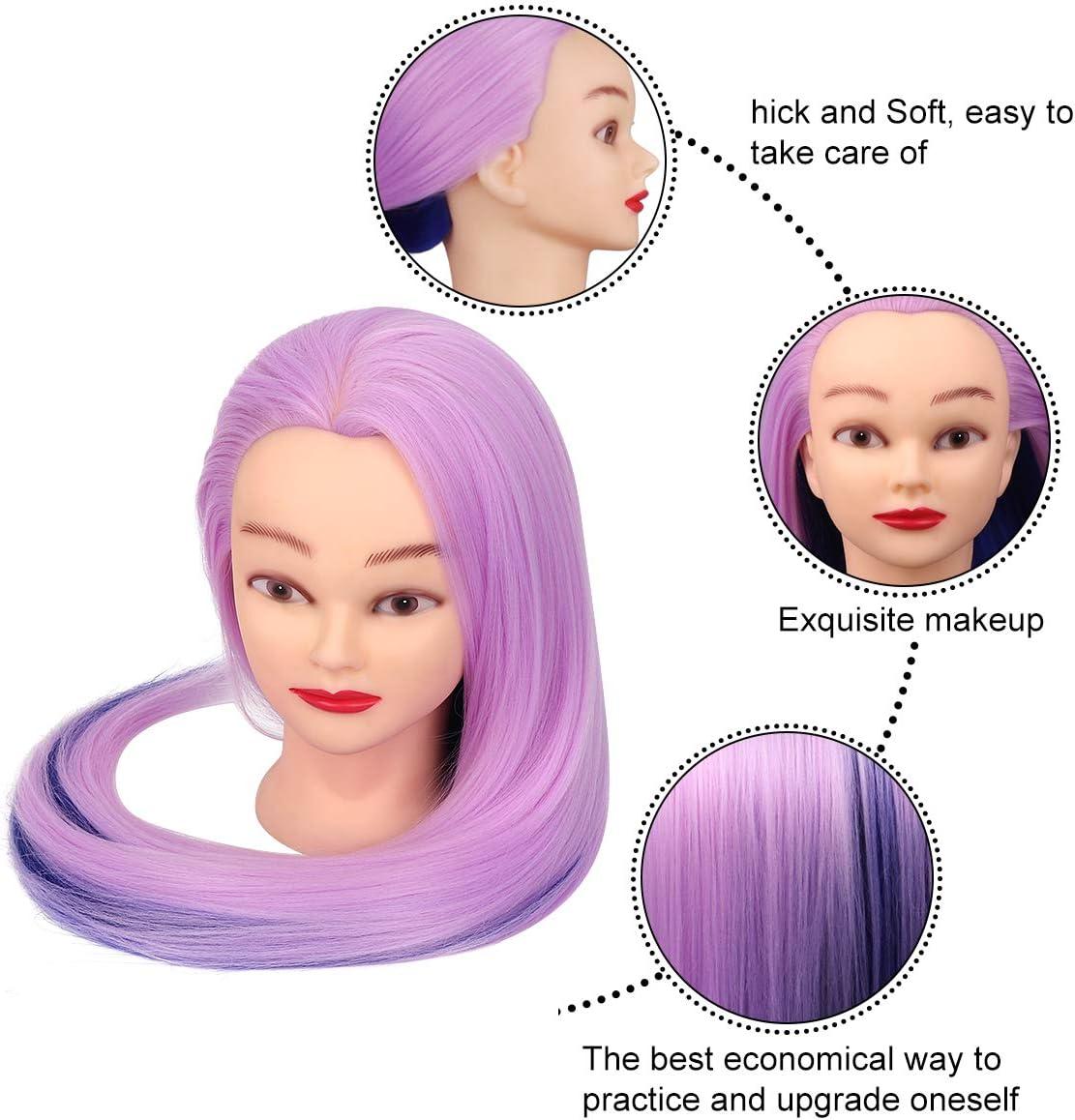 imageTwoWin Tte dentranement la Coiffure 61 cm 80 Cheveux Naturels Tte de Mannequin Cosmtologie avec Support de Serrage et Accessoires Blond Convient pour Lisser Boucler PermanenteViolet Clair Bleu Marine
