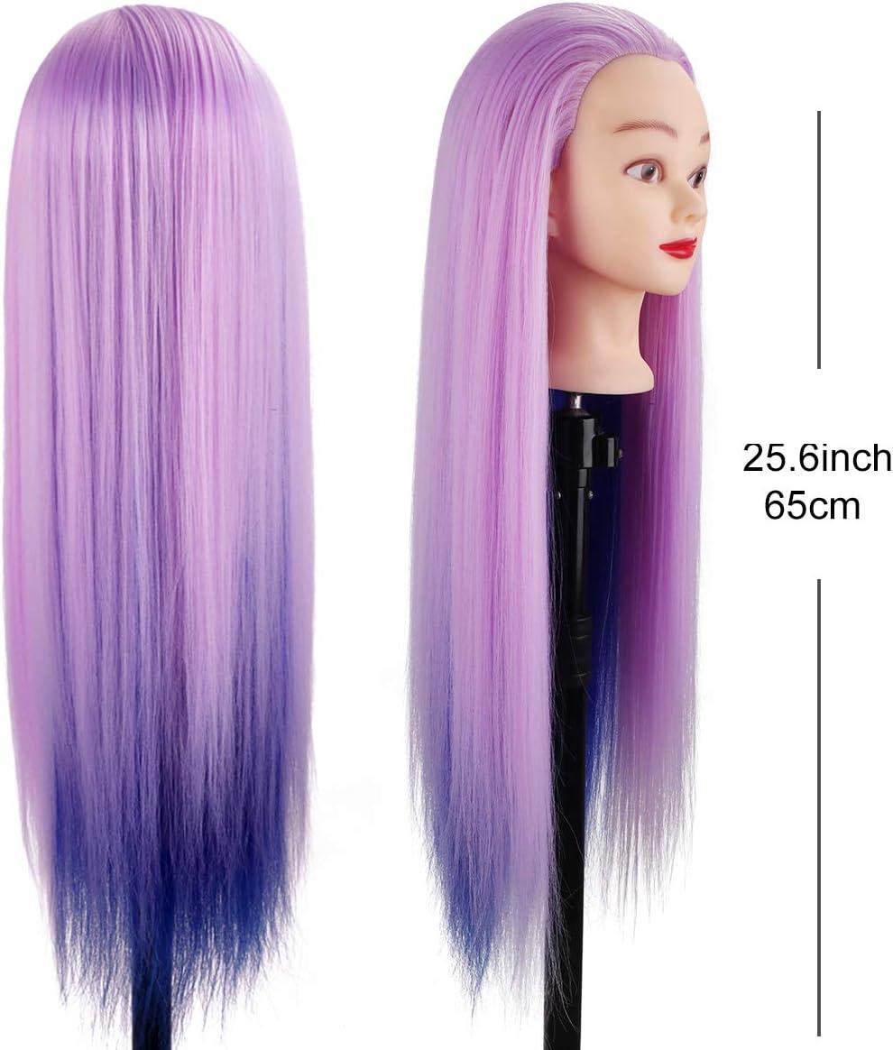 imageTwoWin Tte dentranement la Coiffure 61 cm 80 Cheveux Naturels Tte de Mannequin Cosmtologie avec Support de Serrage et Accessoires Blond Convient pour Lisser Boucler PermanenteViolet Clair Bleu Marine