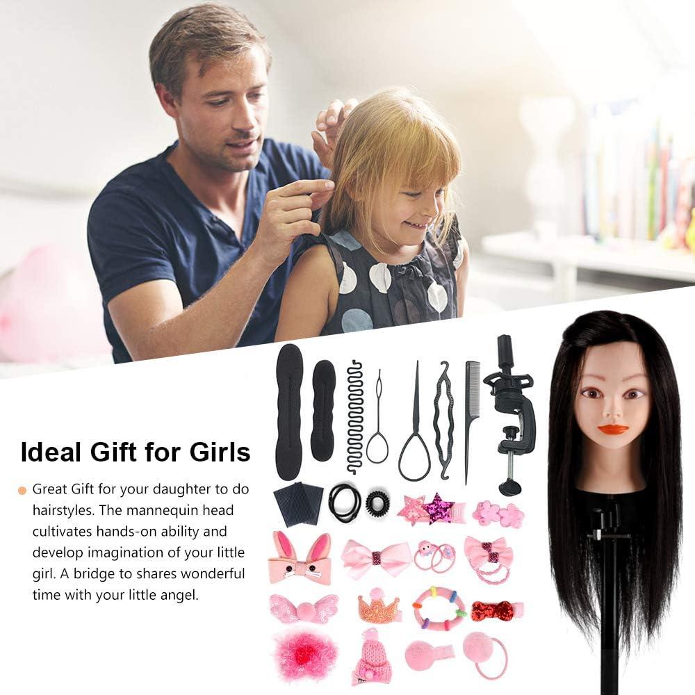 imageTwoWin Tte dentranement la Coiffure 61 cm 80 Cheveux Naturels Tte de Mannequin Cosmtologie avec Support de Serrage et Accessoires Blond Convient pour Lisser Boucler PermanenteNoir100 Cheveux Humains