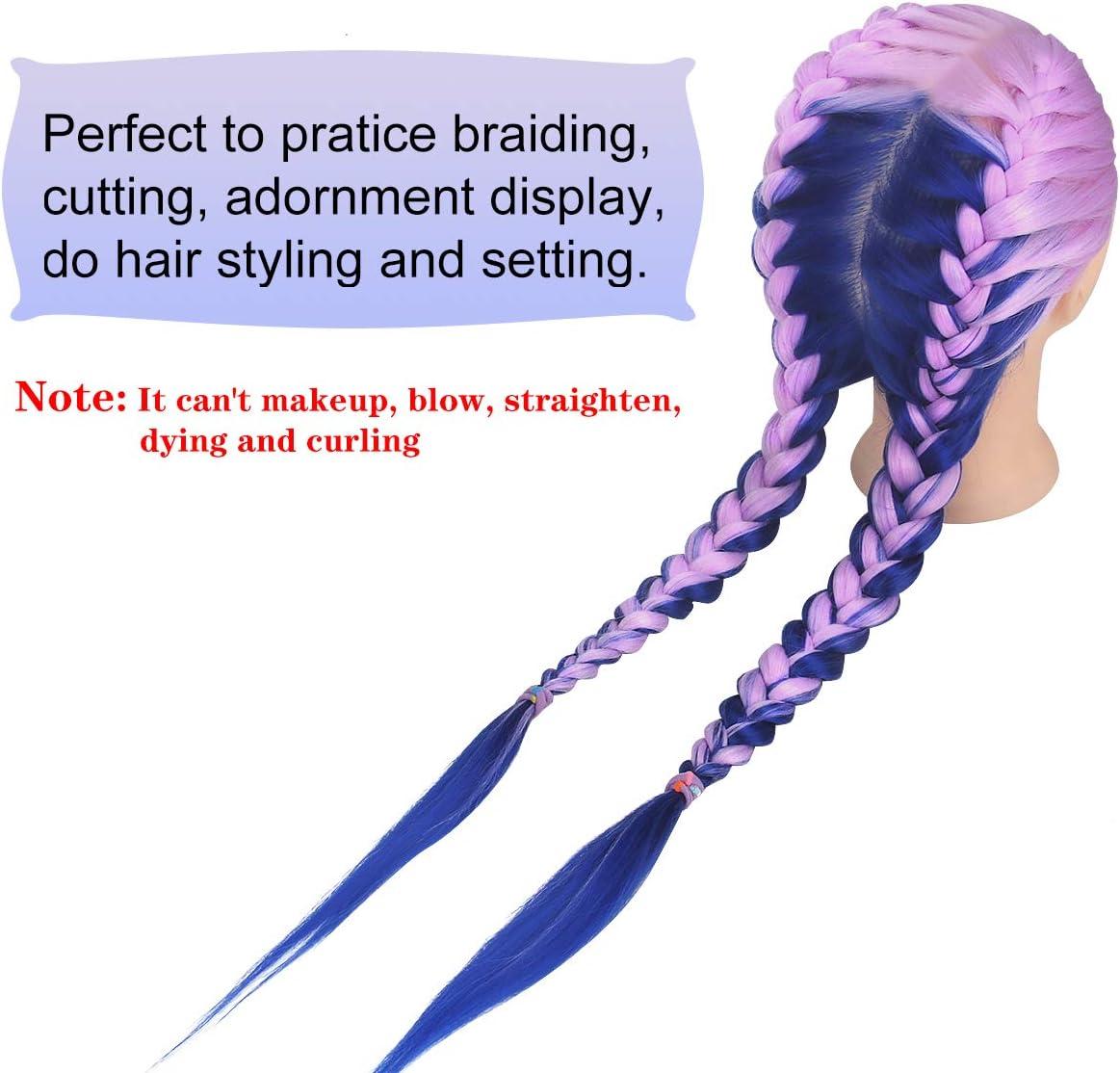imageTwoWin Tte dentranement la Coiffure 61 cm 80 Cheveux Naturels Tte de Mannequin Cosmtologie avec Support de Serrage et Accessoires Blond Convient pour Lisser Boucler PermanenteViolet Clair Bleu Marine