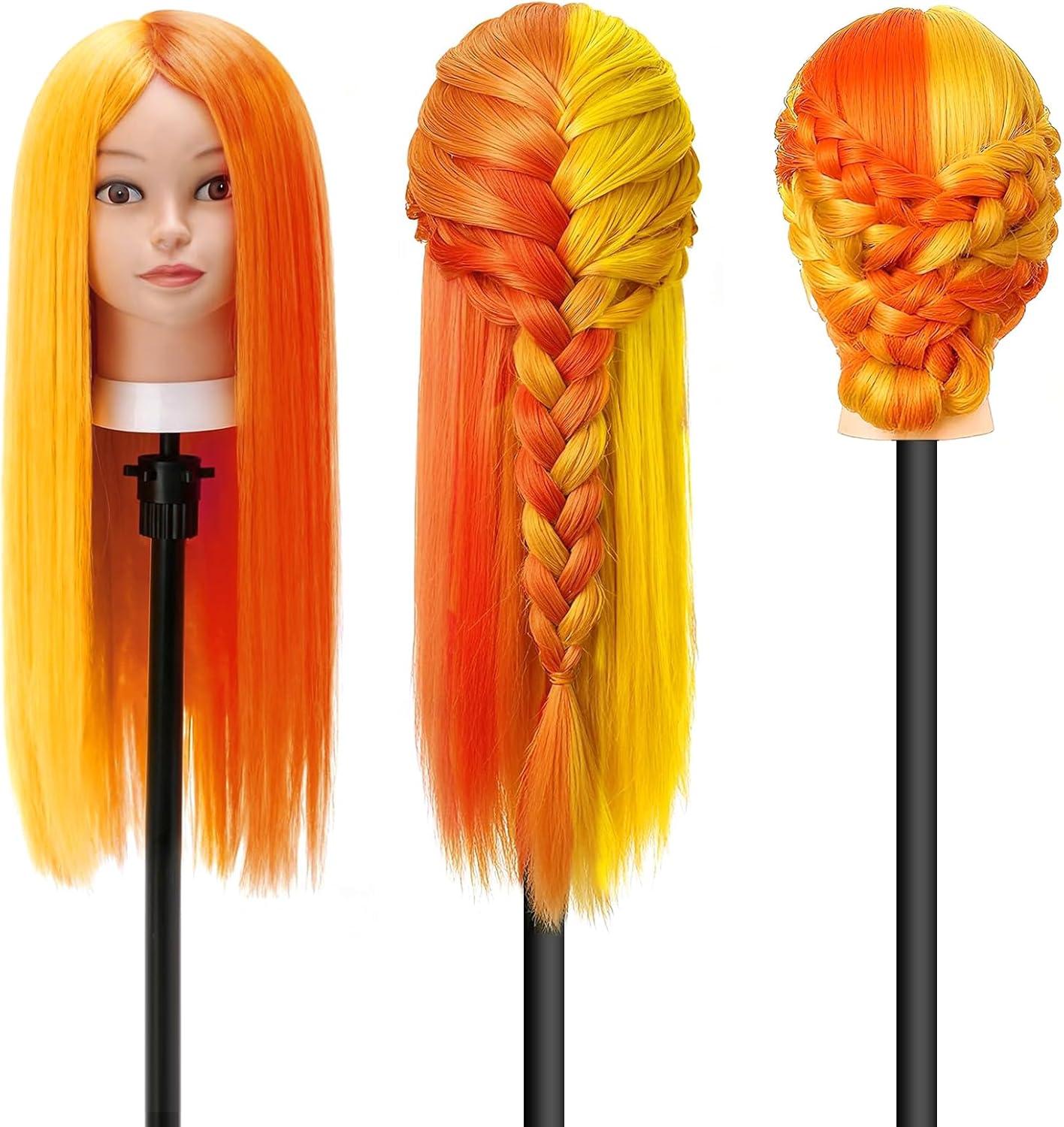 imageTwoWin Tte dentranement la Coiffure 61 cm 80 Cheveux Naturels Tte de Mannequin Cosmtologie avec Support de Serrage et Accessoires Blond Convient pour Lisser Boucler PermanenteJaune orange