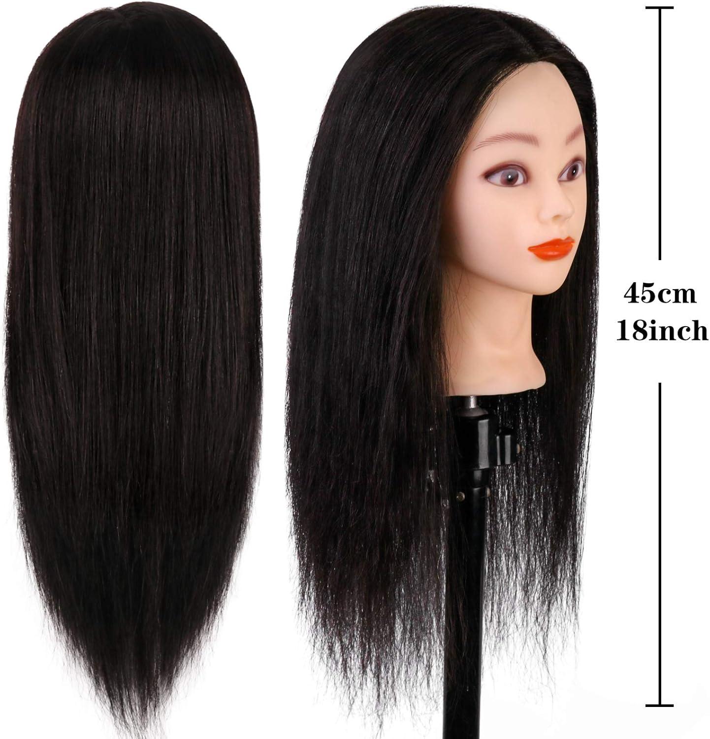 imageTwoWin Tte dentranement la Coiffure 61 cm 80 Cheveux Naturels Tte de Mannequin Cosmtologie avec Support de Serrage et Accessoires Blond Convient pour Lisser Boucler PermanenteNoir100 Cheveux Humains
