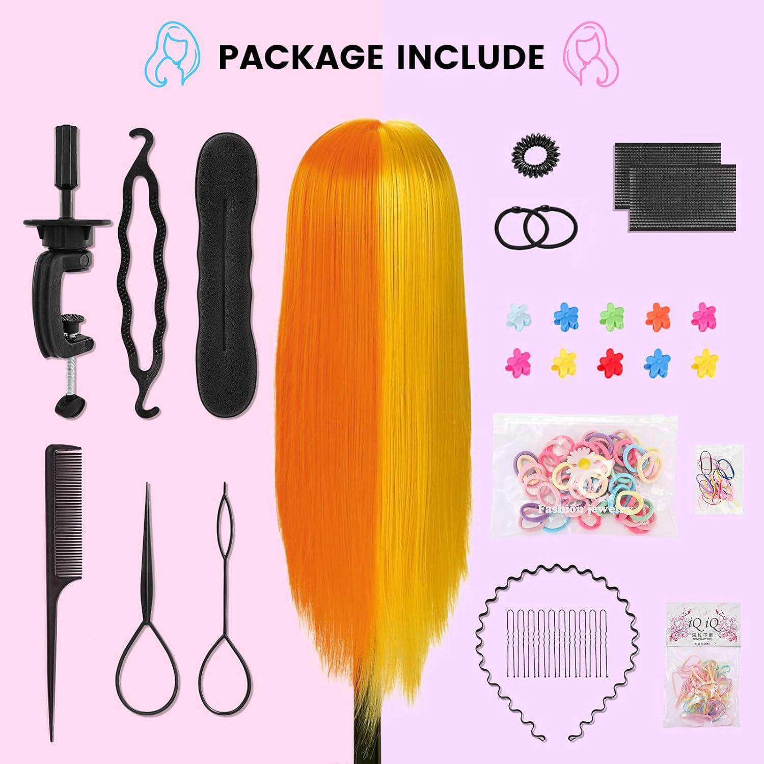 imageTwoWin Tte dentranement la Coiffure 61 cm 80 Cheveux Naturels Tte de Mannequin Cosmtologie avec Support de Serrage et Accessoires Blond Convient pour Lisser Boucler PermanenteJaune orange