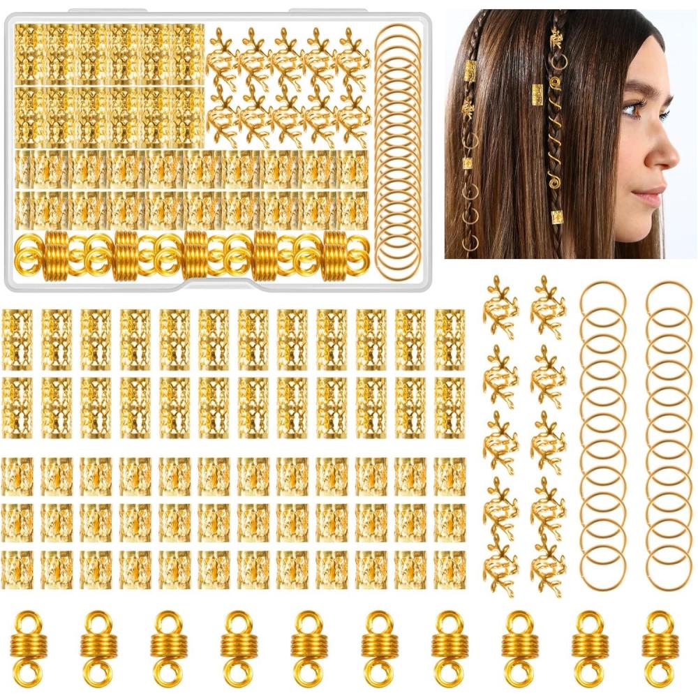 image100 Pices Bijoux Cheveux Tresse Dor Dreadlocks Perle Cheveux Mtal Rglable Vikings Spiral Coils Bague Cheveux Anneau Cheveux pour HommesFemmes Cheveux Dcoration und Accessoires de CoiffureDor