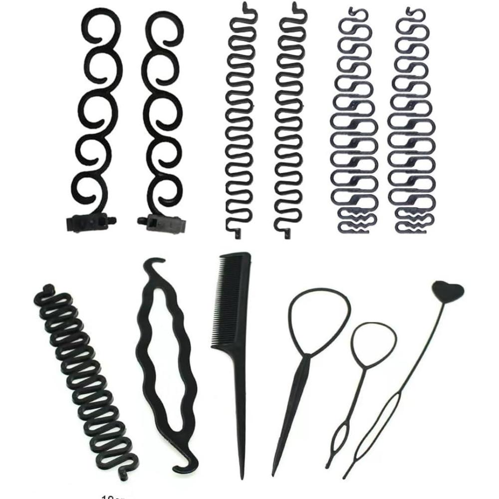 image12 pcs Ensemble de coiffure accessoires de coiffure pour femme accessoires de coiffure accessoires de tressage kit doutils de tressage Noir