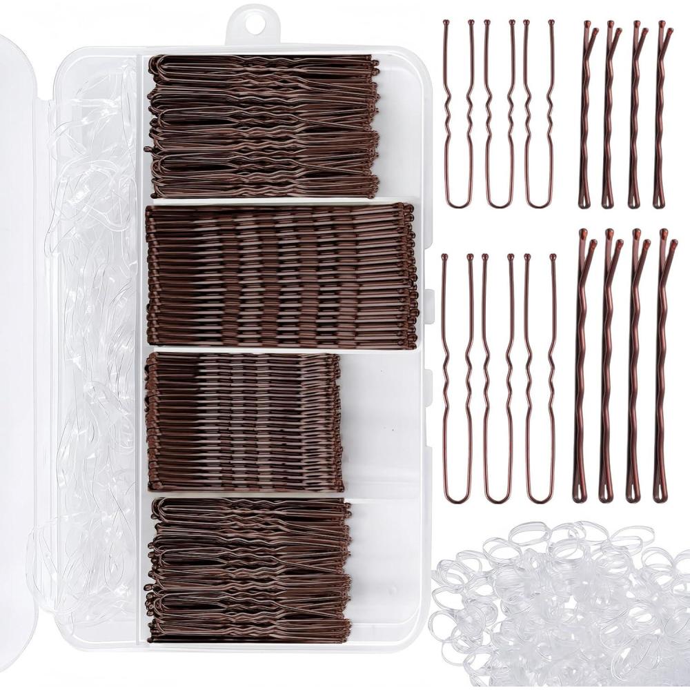 image300 Pices pingles Cheveux Femme Pinces Chignon Mtal Accessoires Coiffure Invisibles pingles U Barrettes Cheveux Bote Rangement Incluse OrMarron