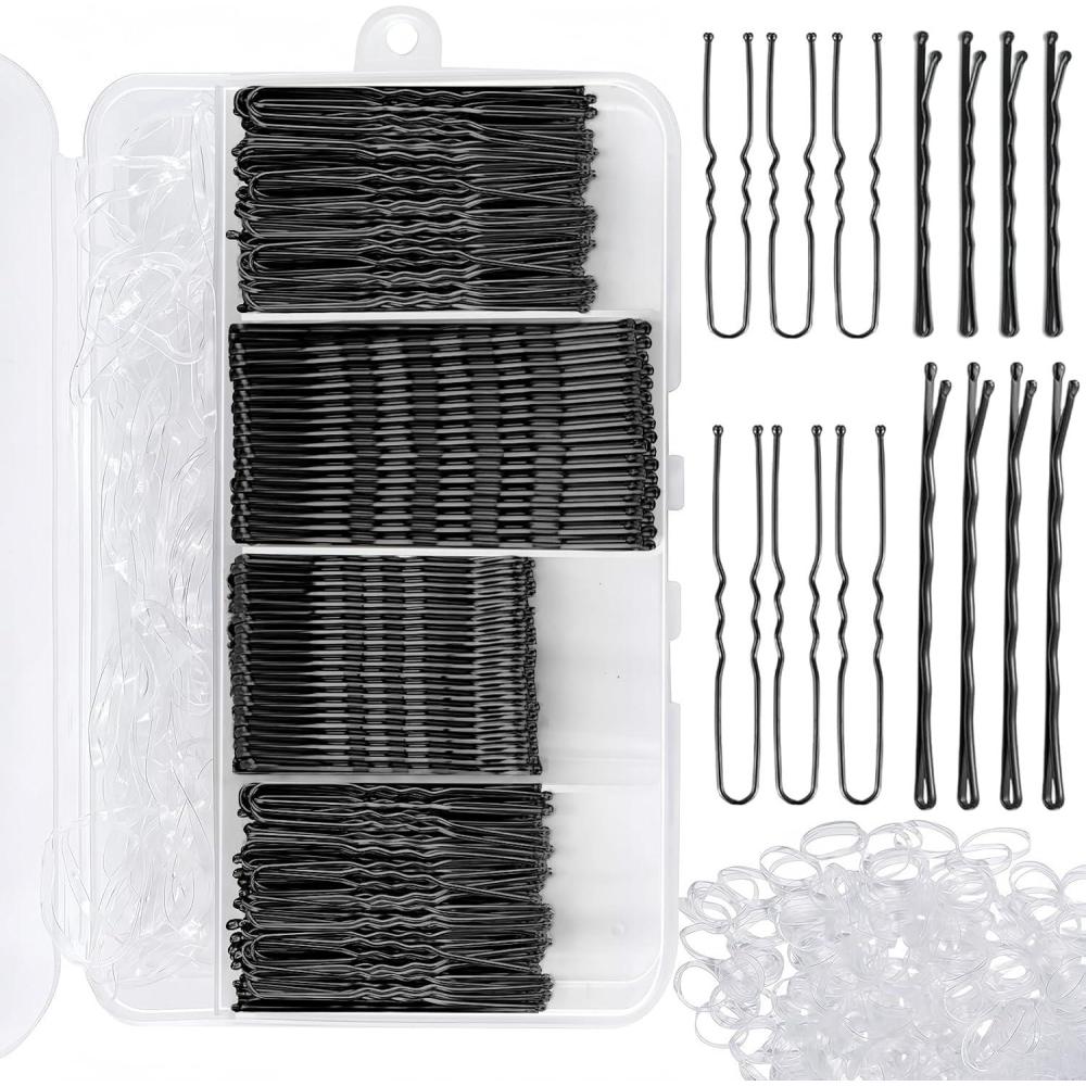 image300 Pices pingles Cheveux Femme Pinces Chignon Mtal Accessoires Coiffure Invisibles pingles U Barrettes Cheveux Bote Rangement Incluse OrNoir