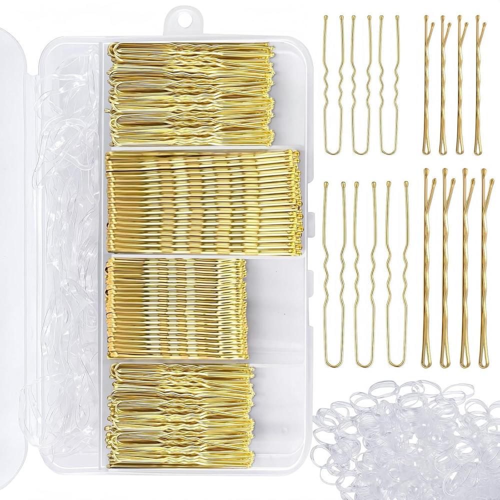 image300 Pices pingles Cheveux Femme Pinces Chignon Mtal Accessoires Coiffure Invisibles pingles U Barrettes Cheveux Bote Rangement Incluse OrOr