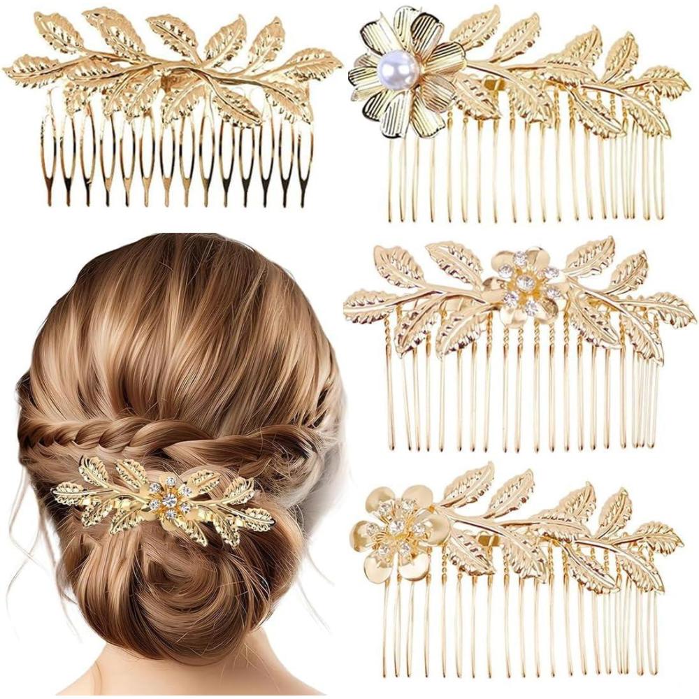 image4 Pcs Peignes Cheveux en Or orns de Feuilles Accessoires de Coiffure lgants et adapts toutes les femmes Parfait pour des coiffures uniques et tendanceOr2