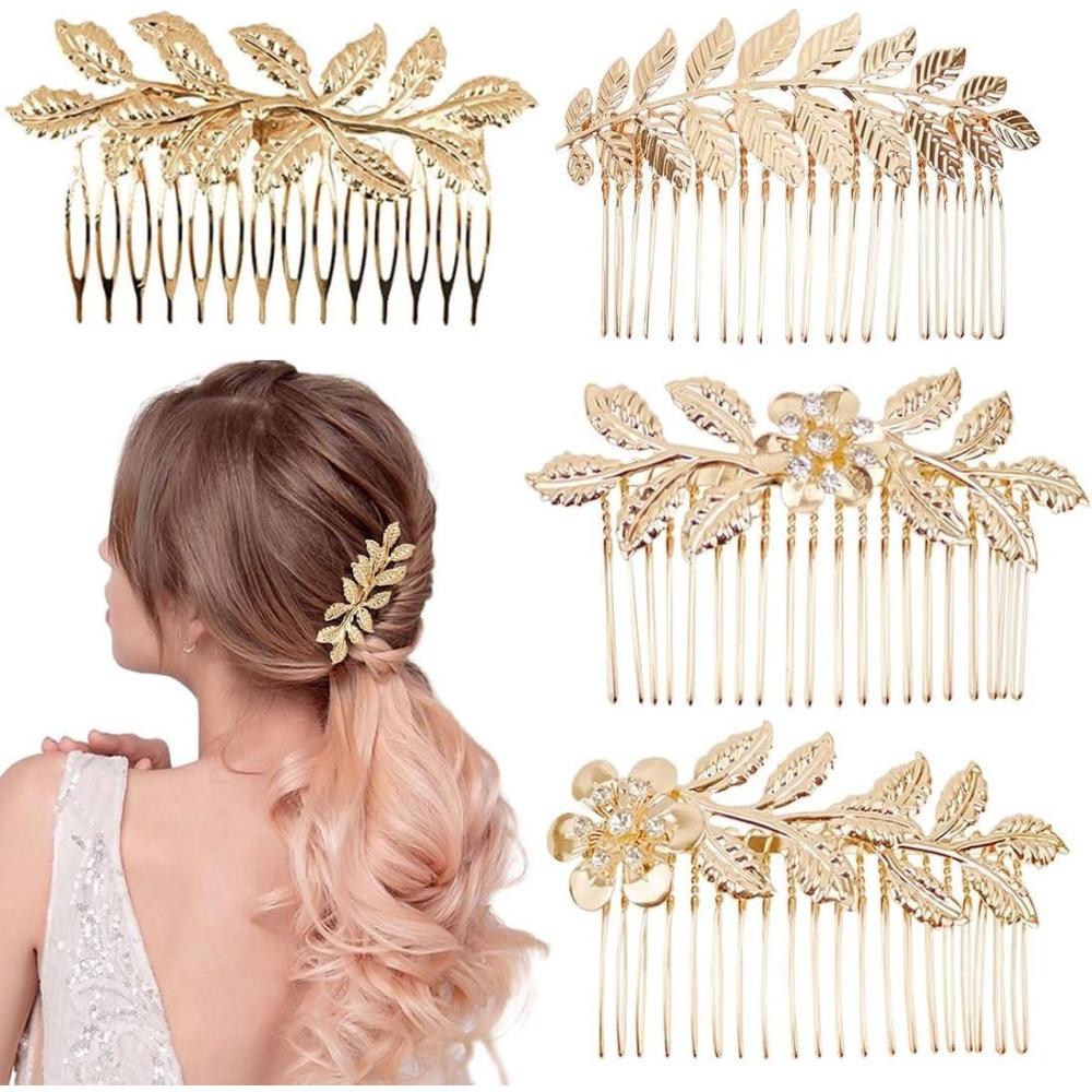 image4 Pcs Peignes Cheveux en Or orns de Feuilles Accessoires de Coiffure lgants et adapts toutes les femmes Parfait pour des coiffures uniques et tendanceOr1