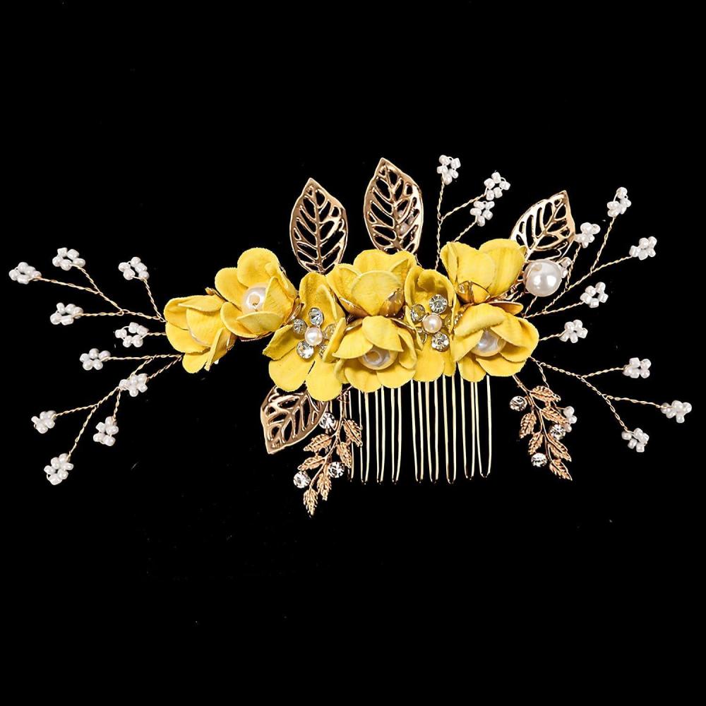 imageAccessoires pour cheveux de demoiselle dhonneur peignes latraux pour cheveux de mariage pingles cheveux en forme de fleurs pour les femmes et les filles 4 picesJaune 1 pice