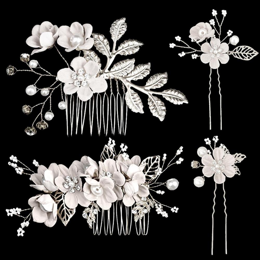 imageAccessoires pour cheveux de demoiselle dhonneur peignes latraux pour cheveux de mariage pingles cheveux en forme de fleurs pour les femmes et les filles 4 picesargent