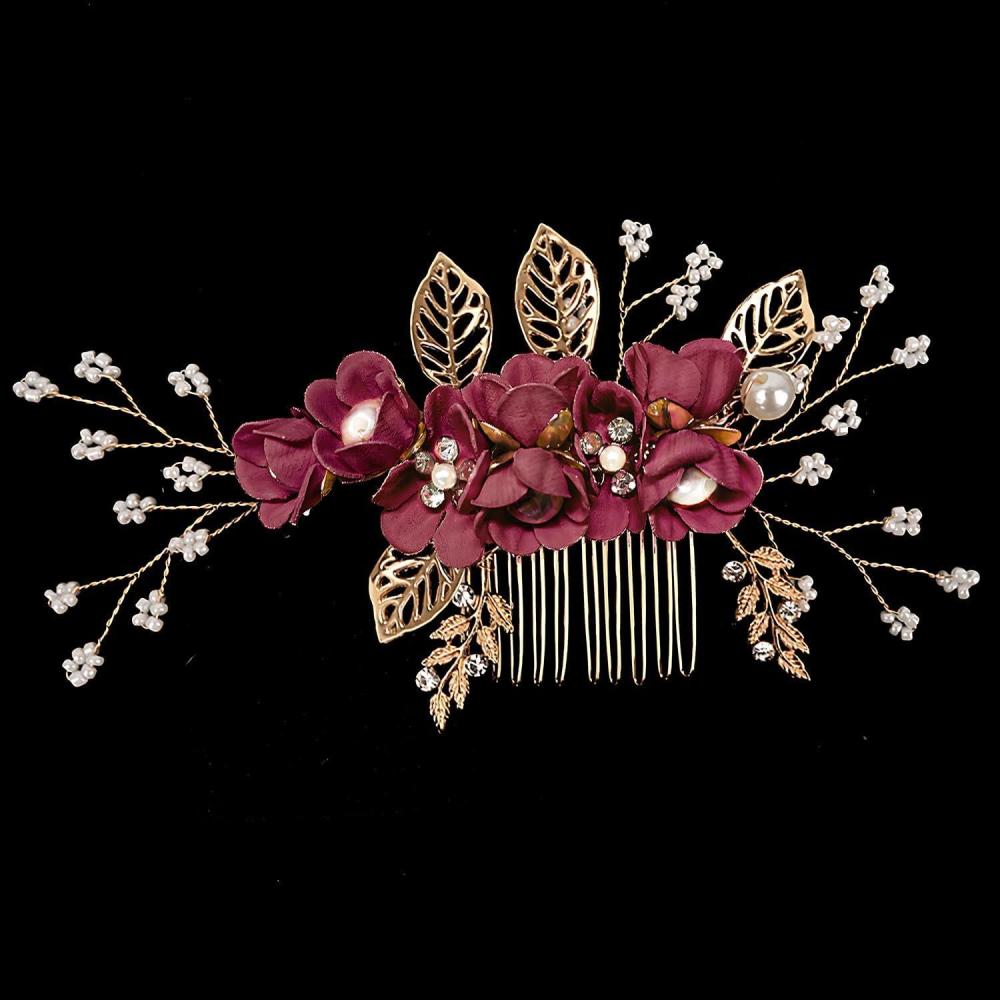 imageAccessoires pour cheveux de demoiselle dhonneur peignes latraux pour cheveux de mariage pingles cheveux en forme de fleurs pour les femmes et les filles 4 picesBordeaux 1 pice