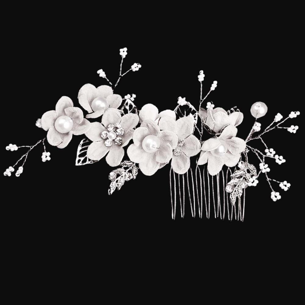 imageAccessoires pour cheveux de demoiselle dhonneur peignes latraux pour cheveux de mariage pingles cheveux en forme de fleurs pour les femmes et les filles 4 picesPeigne cheveux argent 1